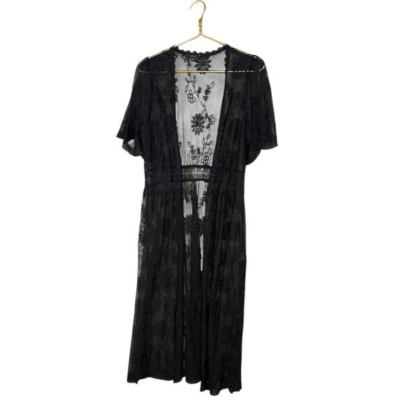 Black Sheer Lace Duster Kimono Cardigan Cotton Fairy Witchy Grunge Women’s Large - Picture 10 of 12